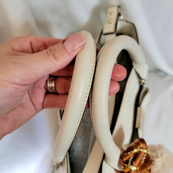 Kate Spade NY Cream Ivory Leather Shoulder Handbag, + Scarf/ Pompom, Non Smoking - Picture 4 of 14